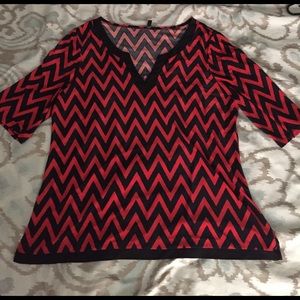 Lapis Red and Black Chevron Blouse