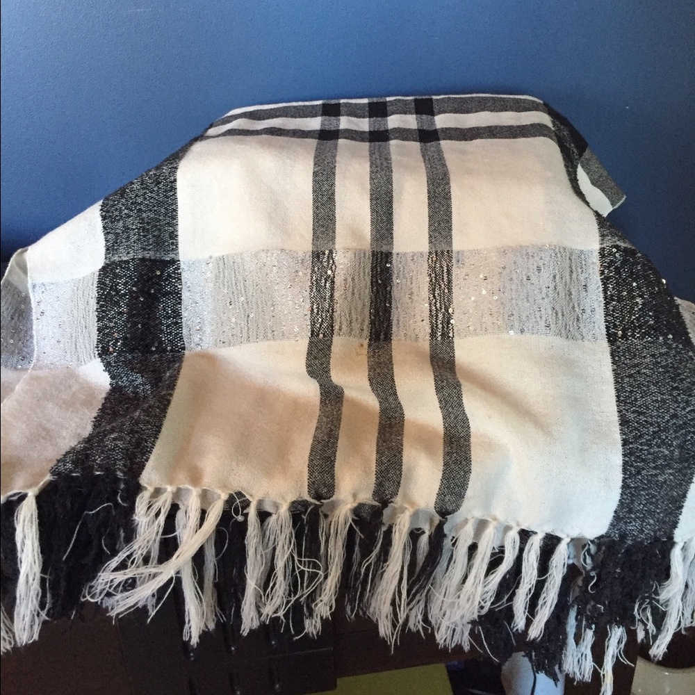 Black and white plaid with silver sequins scarf