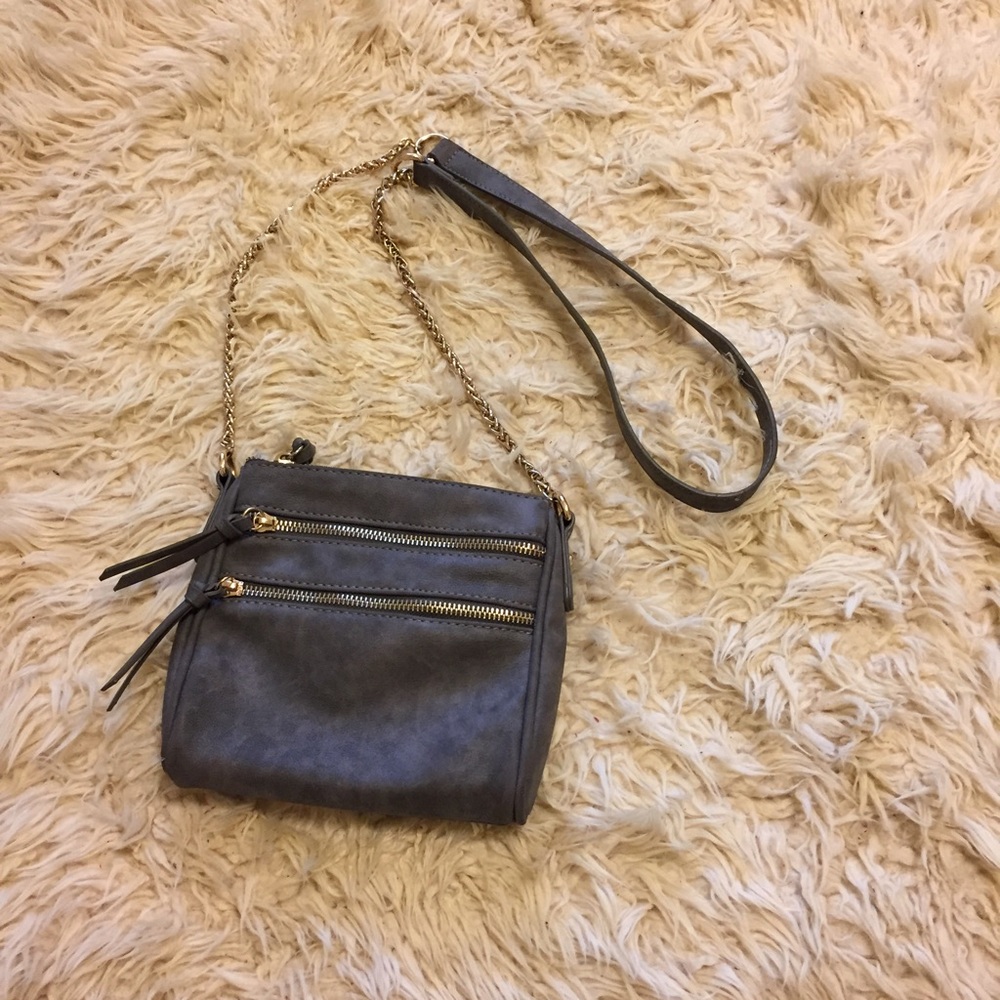 Faux Leather Grey Handbag on Gold Chain