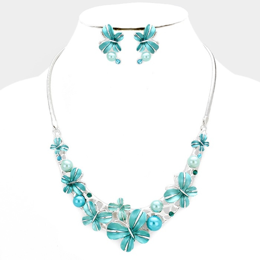 Butterfly Statement Necklace Set - image 1