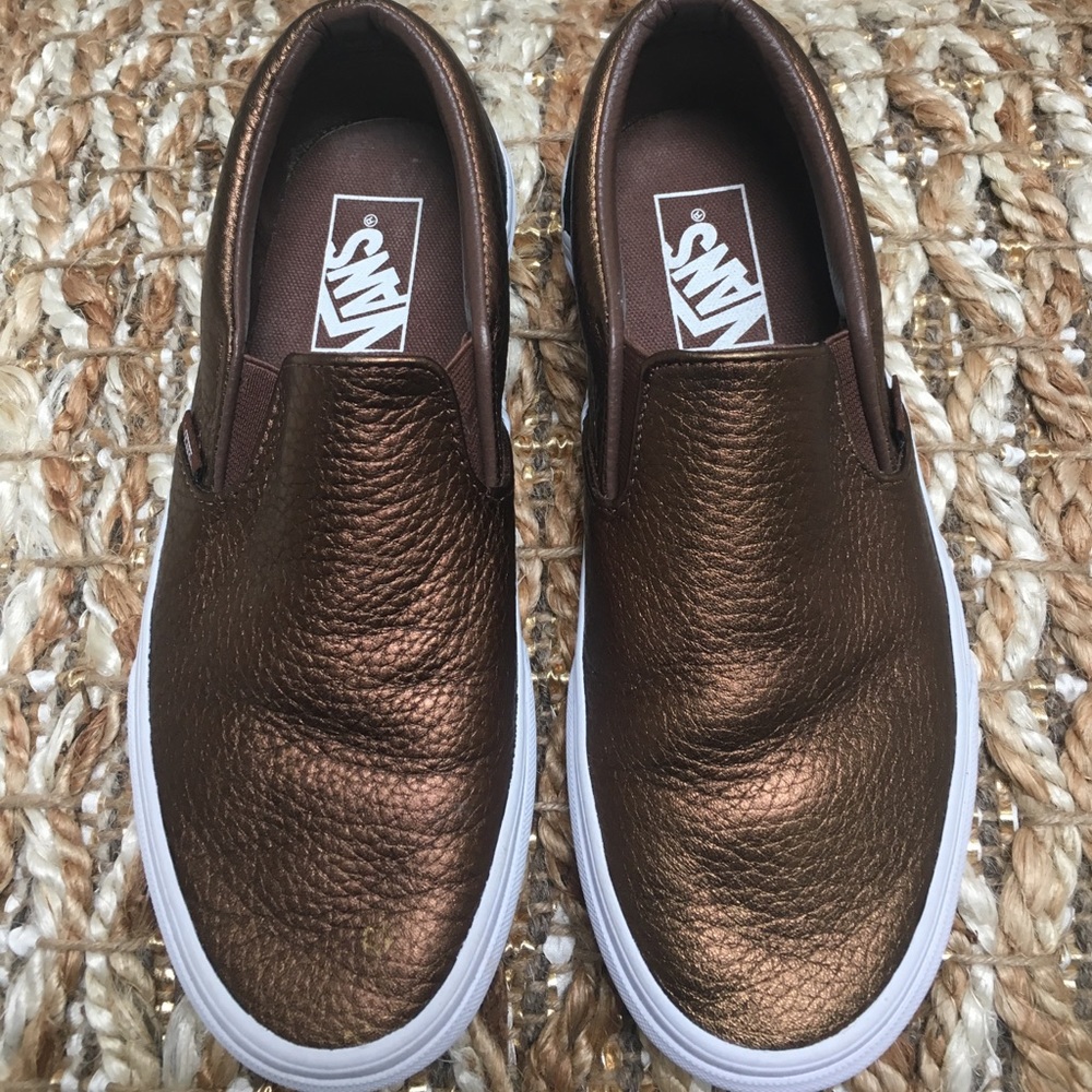 Metallic Leather Slip-On Shoe Saddle Brown