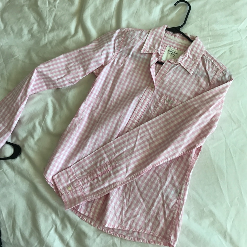 Pink gingham button down shirt