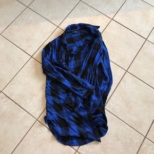 Express blue and black place tunic button up