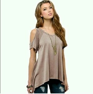 TRADE FOR JB -COLD SHOULDER BLUSH TEE SHIRT