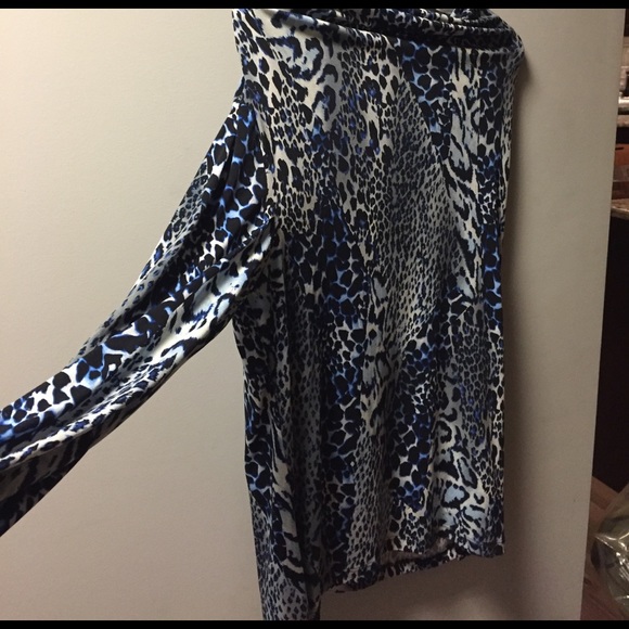 Blue Leopard Print Tunic with Cowl Neck - Picture 2 of 4
