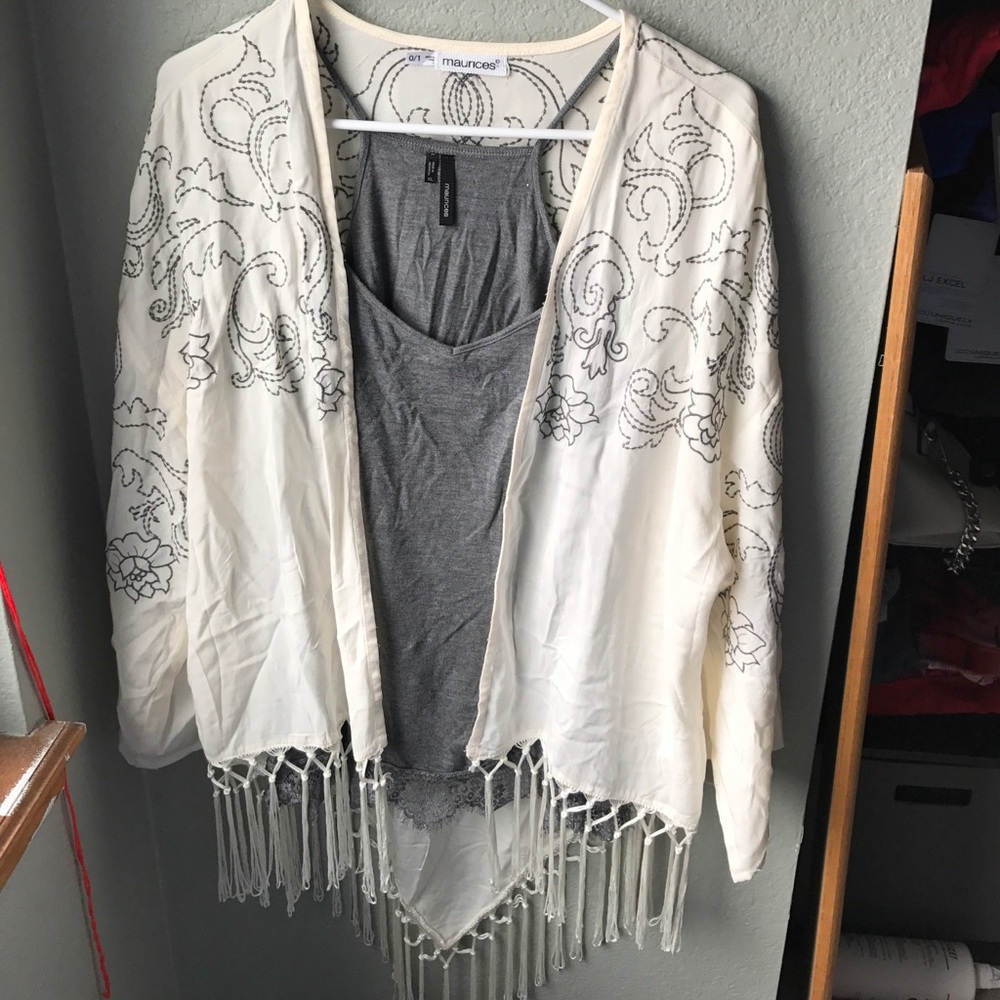 Embroidered Kimono with Tassels