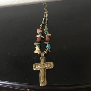 Turquoise and gold cross necklace
