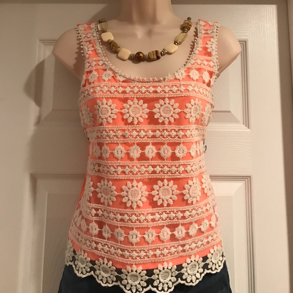 **SOLD** Sleeveless Tangerine Lace Tank Top Sz. S