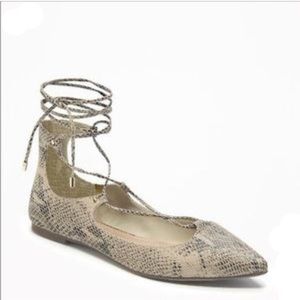 Snakeskin Lace Up Flat Brand New