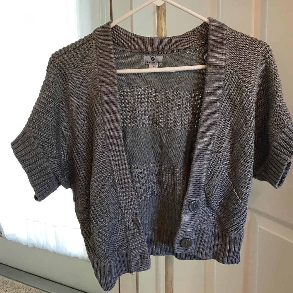 Gray Short Sleeve Shrug Sweater, cropped Cardigan