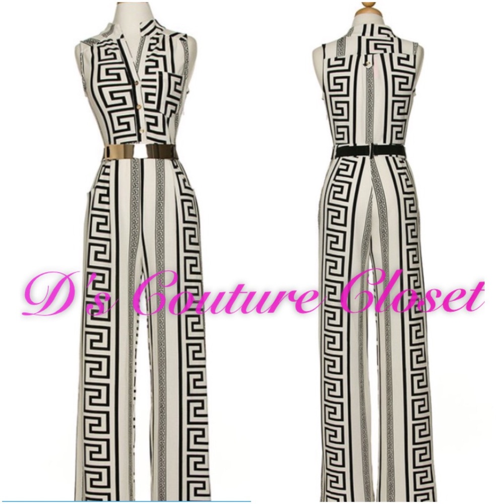 Black & white tribal jumpsuit w/ belt