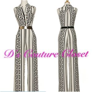 Black & white tribal jumpsuit w/ belt