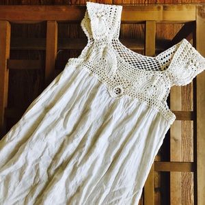 Pretty Cotton and Crochet Boho Tunic Top Cream XS