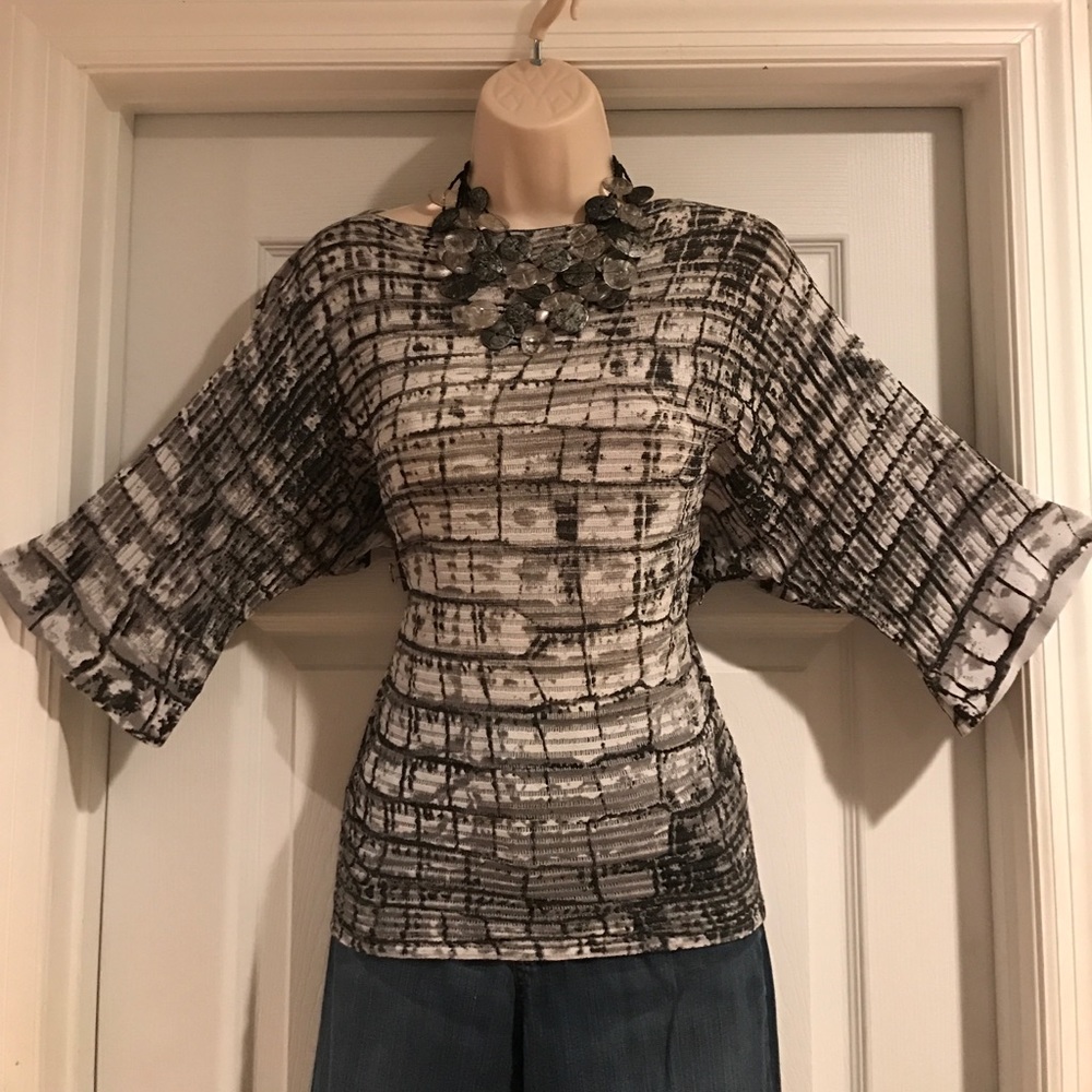 Black, White & Gray Dolman Sleeve Blouse Sz. S