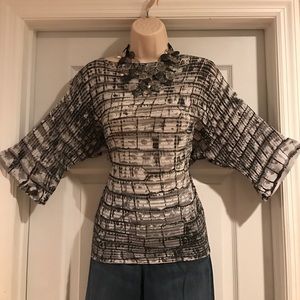 Black, White & Gray Dolman Sleeve Blouse Sz. S