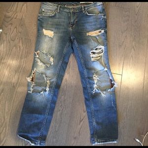 Zara distressed mid rise denim