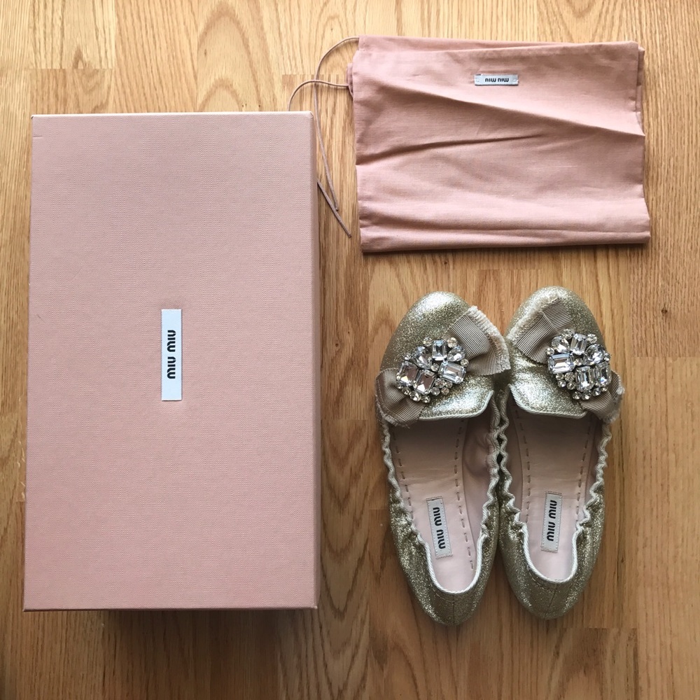 Miu miu champagne glitter ribbon flats 36.5