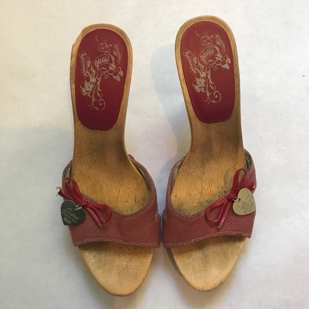 Red Guess Heel wooden Flip Flops
