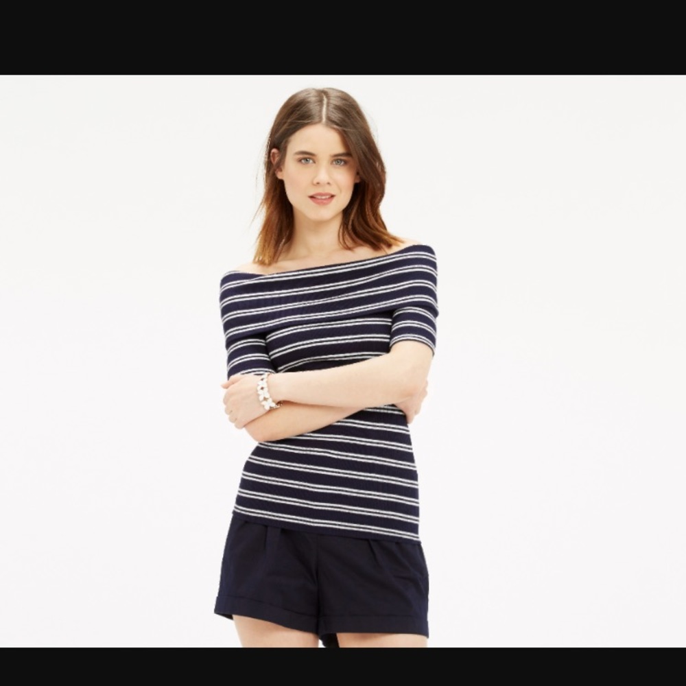 Oasis navy/white Bardot top size M