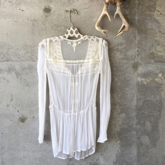 New free people boho white Blouse Top Coachella - Picture 2 of 2
