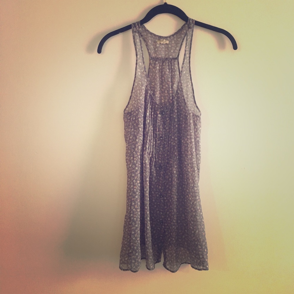Aerie Sheer Floral Button Tank