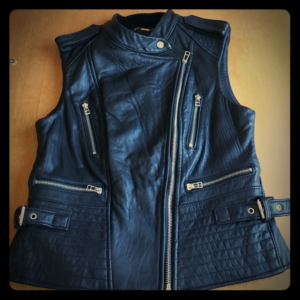 Black leather moto vest