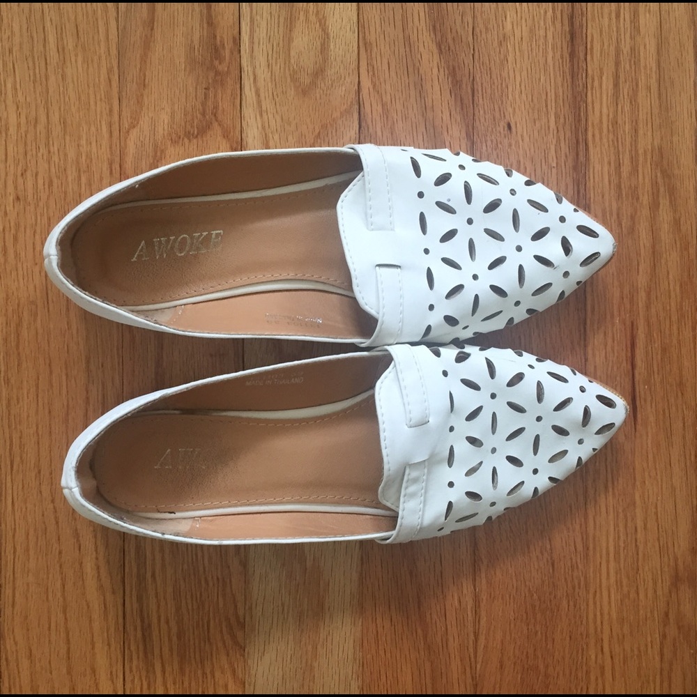 White lattice leather flats