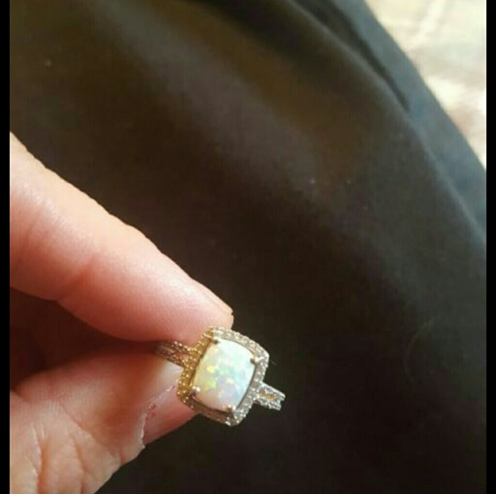 Opal and genuine diamond ring in sterling silver