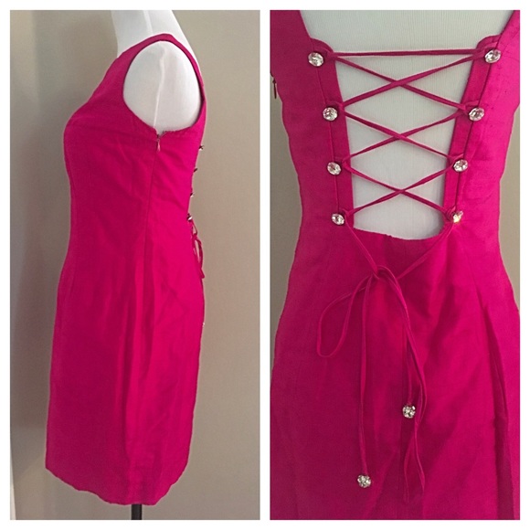 HOT PINK TADASHI RUNWAY SILK COCKTAIL DRESS - Picture 2 of 2