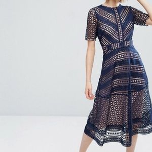 Asos Premium Occasion Lace Midi Dress in Navy