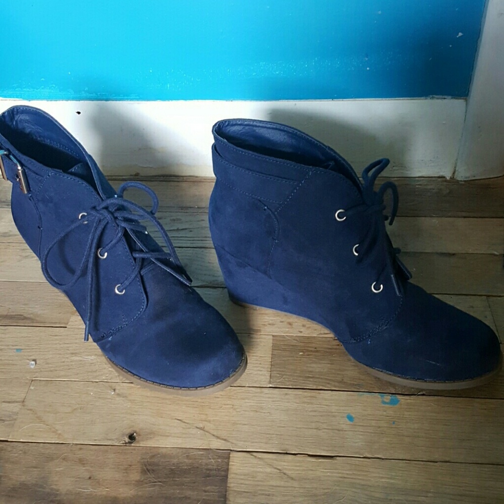 Navy Wedge Booties