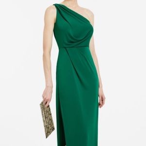 BCBG Maxazaria Dark Green One Shoulder Dress