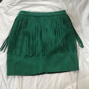 Green faux suede ...fringe mini skirt size 4