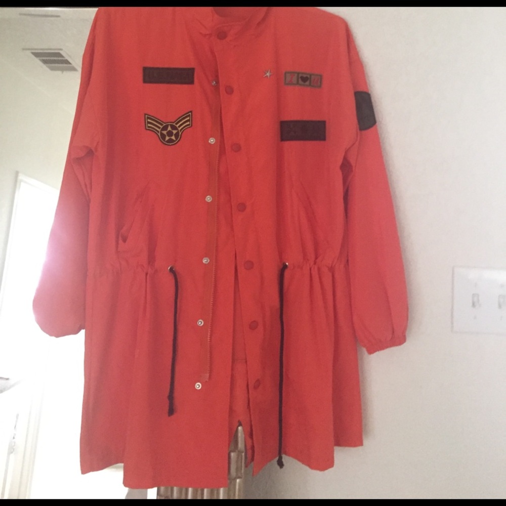 XL rain coat bright orange military style fit
