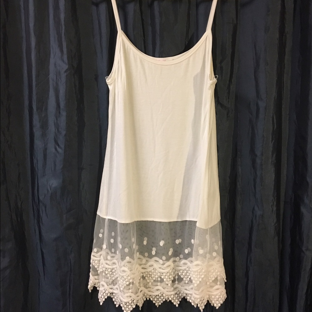 White Thin Strapped Tank With Lace Trim Detail