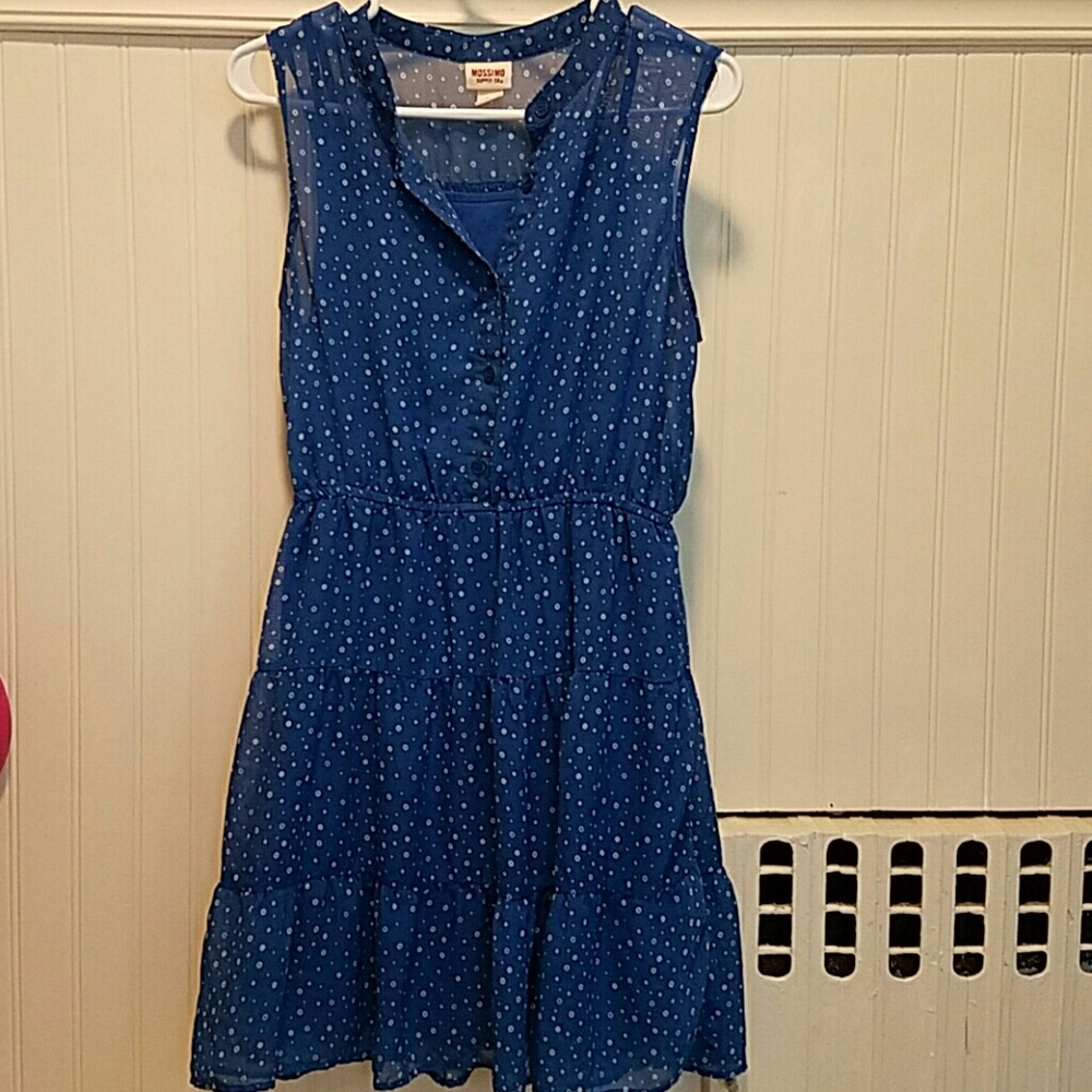 Blue with white polka dot sun dress