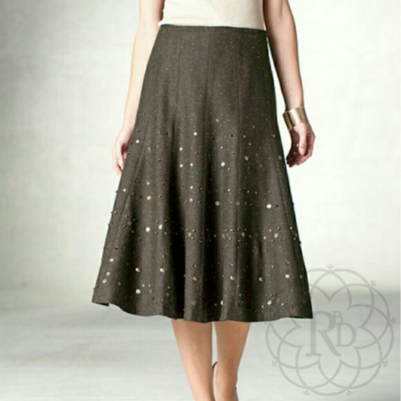 Coldwater Creek Dresses & Skirts - Coldwater Creek Brown Tweed Twill Studded Skirt