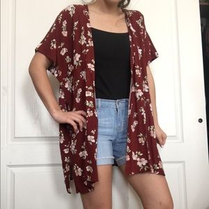 NWOT Maroon Floral Kimono