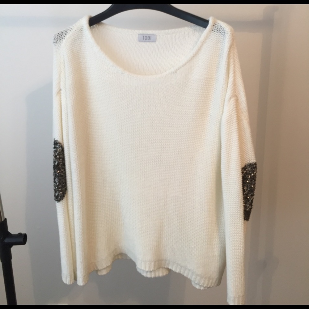 Tobi sweater with sequin elbows