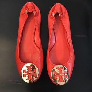 Tory Burch Reva Flats - Size 8.5 - Orange w/ gold