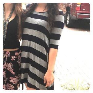 Blue and gray striped dress