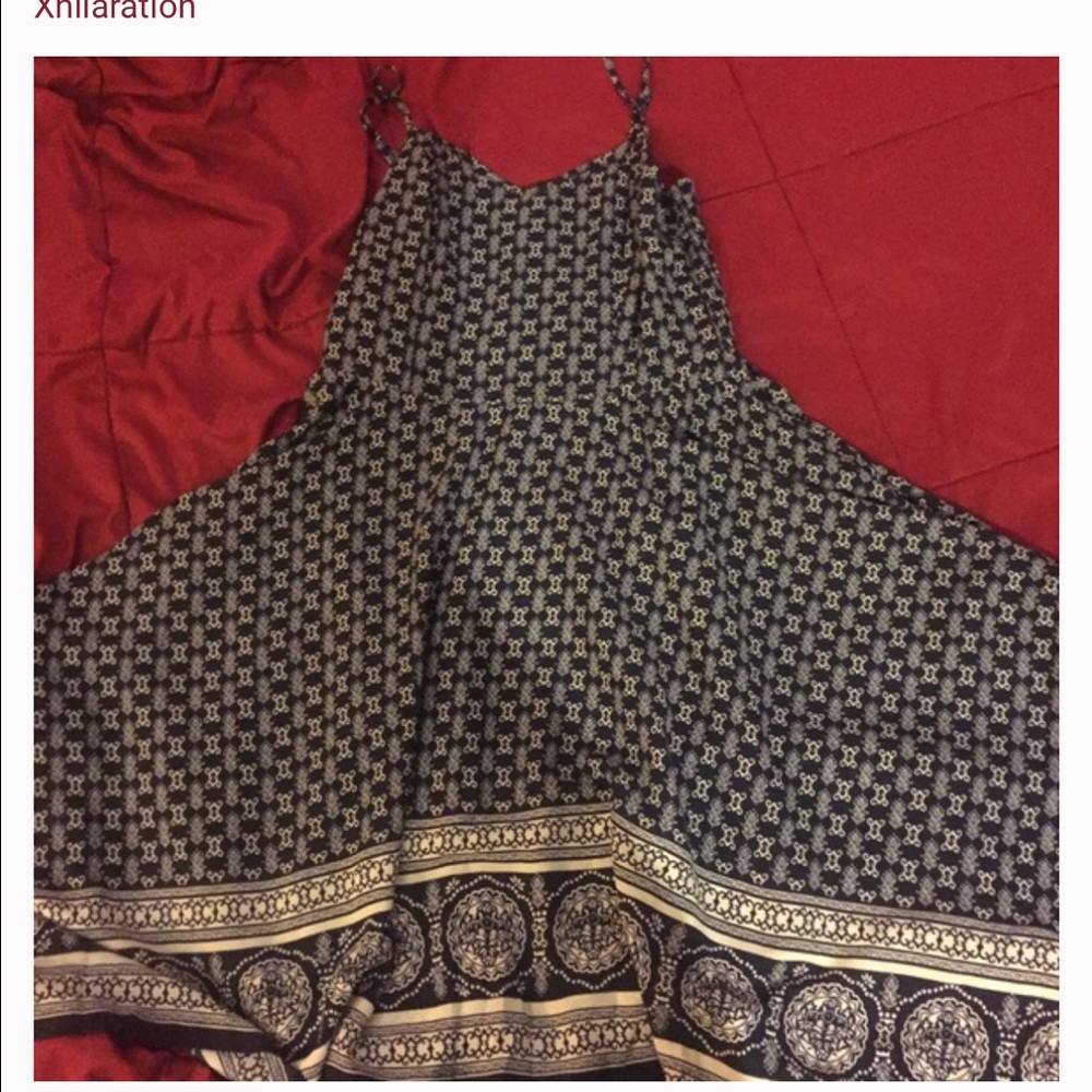 Navy blue printed for and flare dress