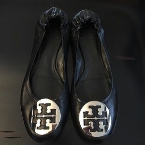 Tory Burch "Reva" flats.  Black w/ silver.  8.5