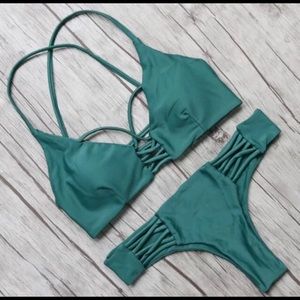 Green Strappy Brazilian Bikini