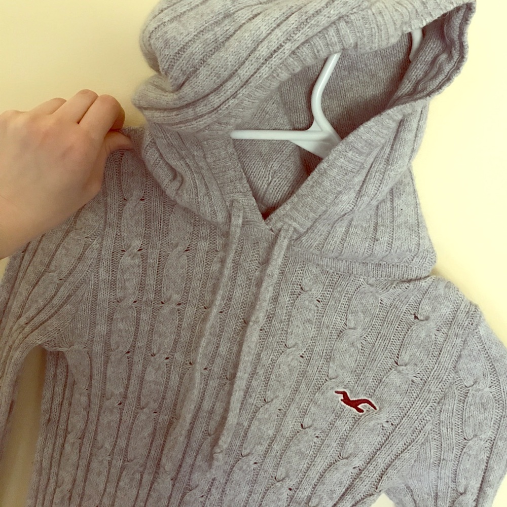 Hooded cable knit sweater