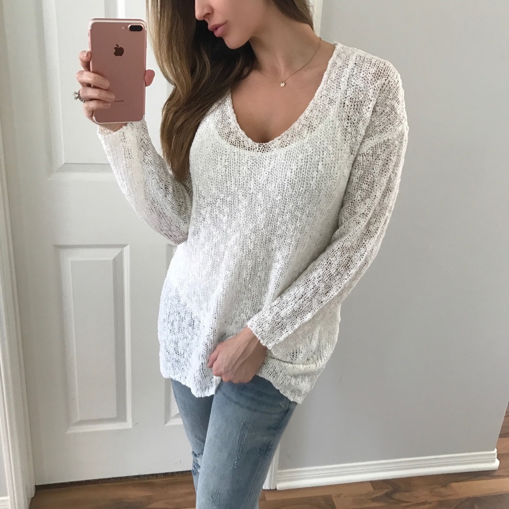 SOLD OUT • White Knit Long Sleeve Top - Picture 1 of 4