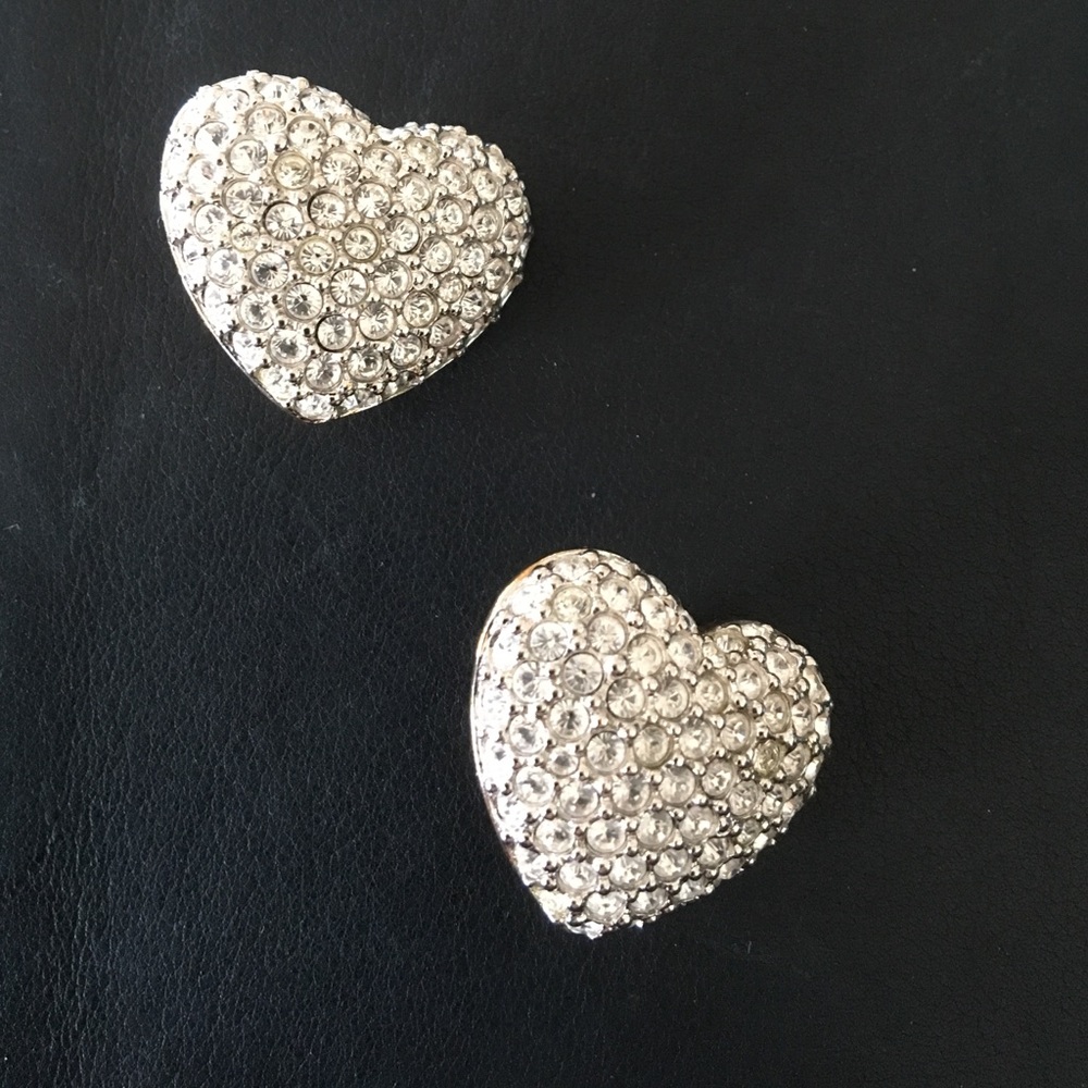 Vintage signed Swarovski heart clip on earrings