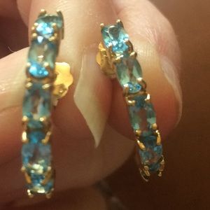 Solid 14 k 14k YG Blue Topaz Earrings