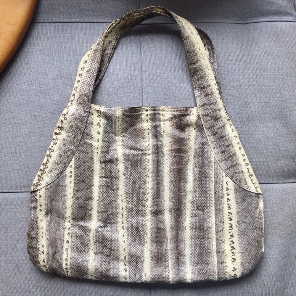 Beirn tan and cream water snake hobo bag