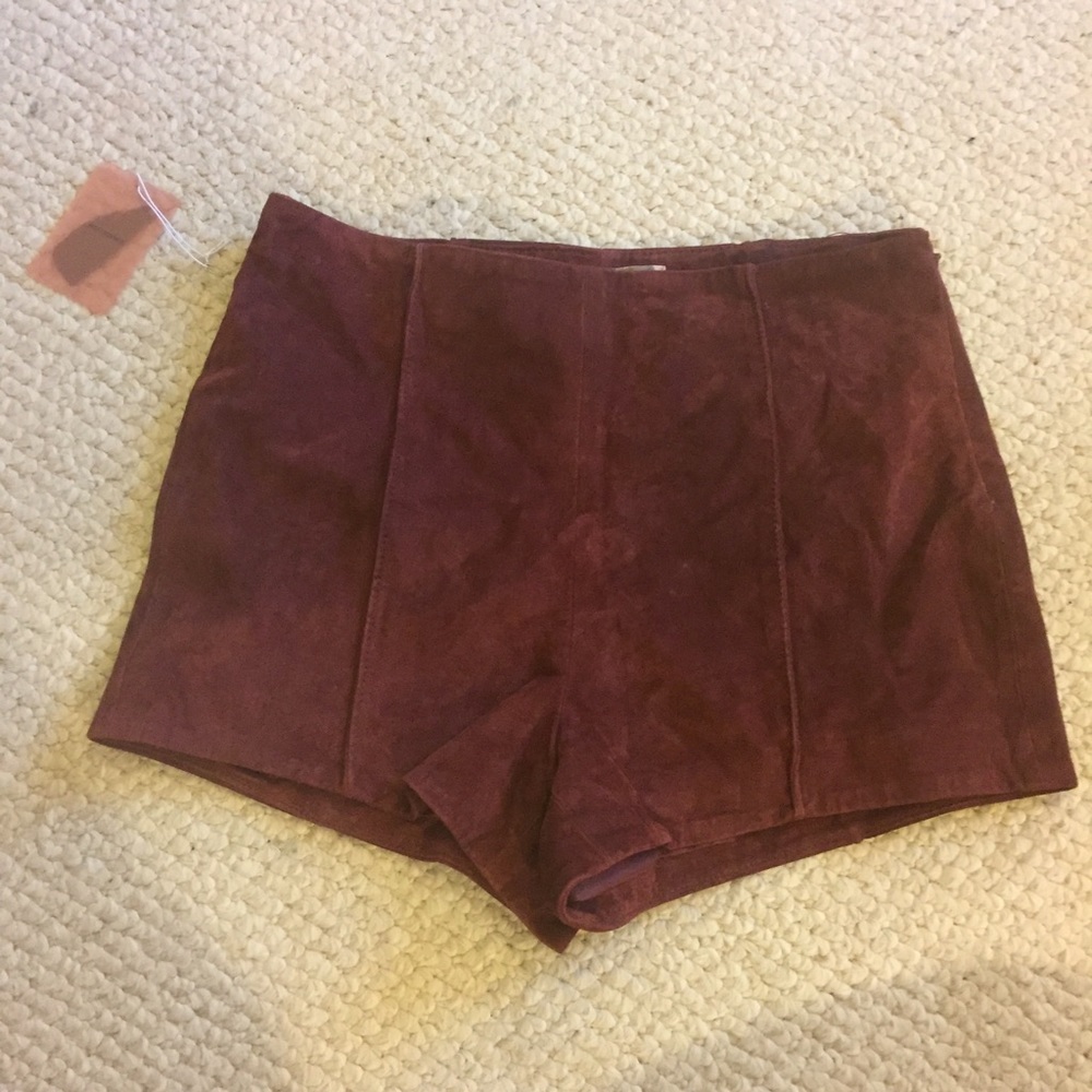 Maroon/burgundy high waisted suede shorts